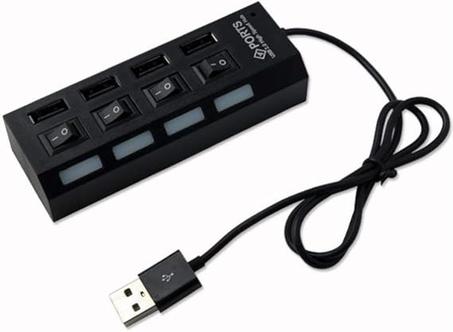 Concentrador USB 2.0, concentrador de datos portátil de 4 puertos con luz LED, aluminio ultrafino para MacBook, portátiles, computadoras de escritorio, unidades flash USB y otros dispositivos