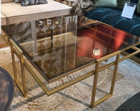 Table basse loki doré verre bronze