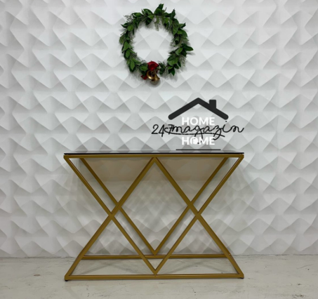 Console  lima  en Verre Transparent et Pieds Or