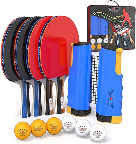 Ensemble Ping Pong Portable: Inclut 2 Raquettes, 1 Filet, 4 Balles -  Amusement Instantané