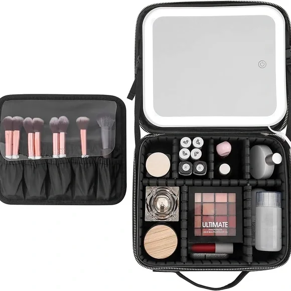 حقيبة مكياج للسفر مع مرآة LED