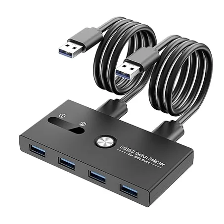 Interruptor USB, conmutador USB 3.0, 2 ordenadores compartidos 4 USB para PC, ratón, teclado, impresora, escáner, selector de interruptor KVM USB compatible con Windows, Mac, Linux