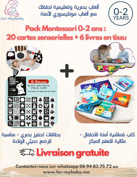 Pack Montessori 0-2 ans : 20 cartes sensorielles + 6 livres en tissu . Livraison Gratuite