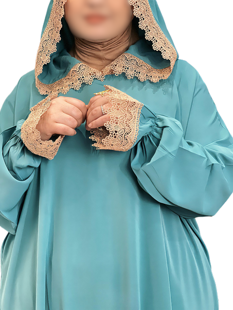 طقم من قطعتين عباية مع فولار مخيط معاها صالحة لصلاة و حتا لخروج و مناسبات