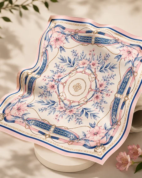 Cavalière Rose — Foulard Satin 100 × 100 cm