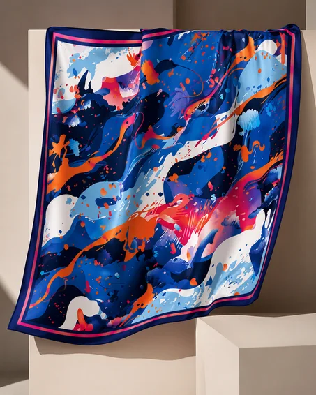 Nuit d’Encre — Foulard Satin 100 × 100 cm