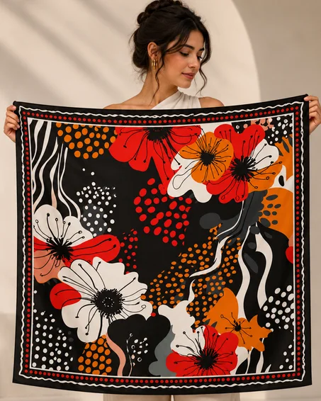 Coquelicot Nocturne — Foulard Satin 100 × 100 cm