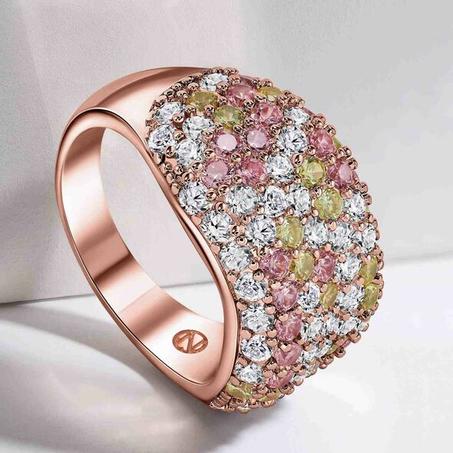 خاتم نحاسي ببلورات زركون مكعبة بطلاء ذهبي وردي 17 مم