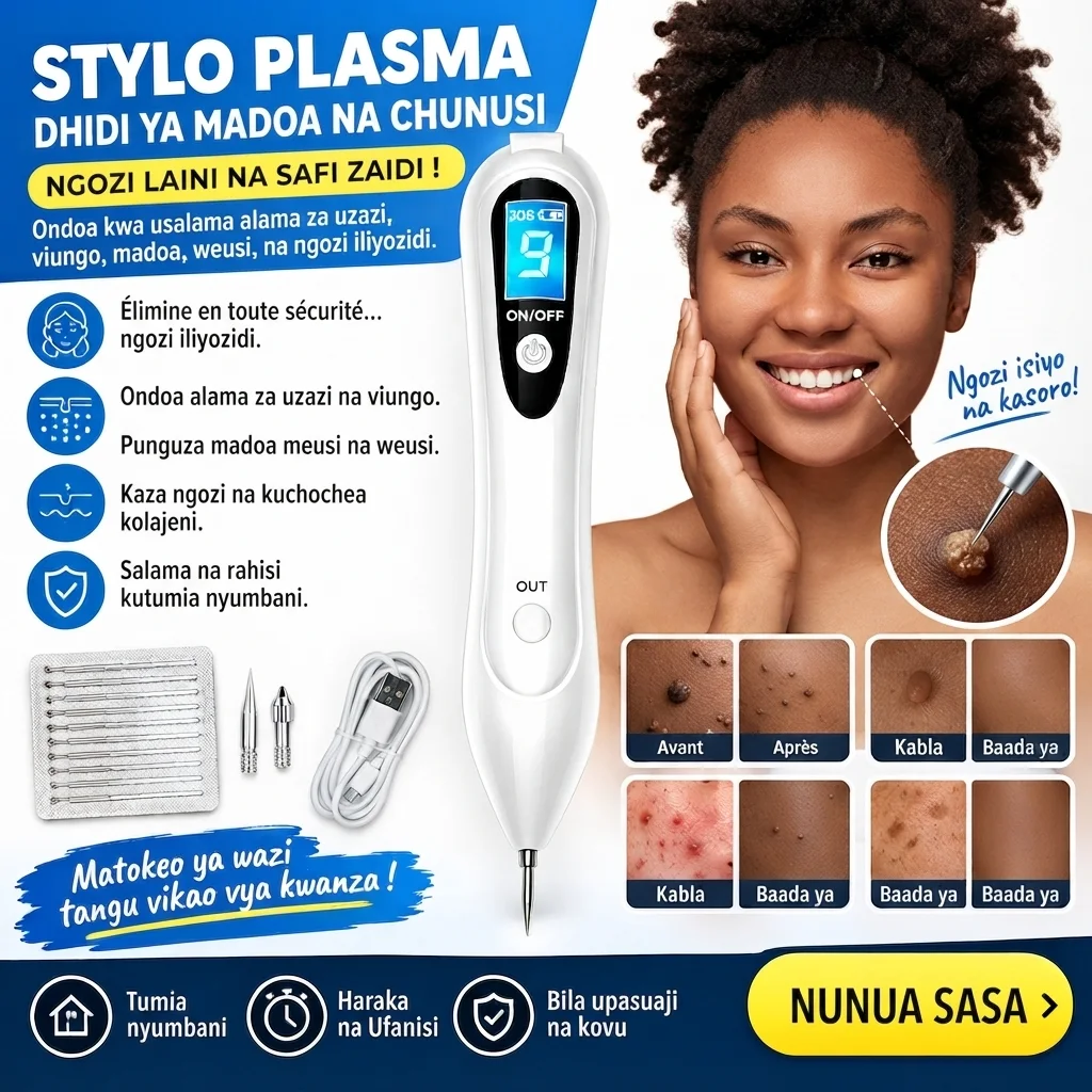 Kalamu ya Plasma ya Umeme ya Kuondoa Vinyama vya Ngozi, yenye viwango 15 vya nguvu vinavyoweza kurekebishwa, taa ya LED, na inachajiwa kwa USB. Bei ni 106,000 TZS tu.