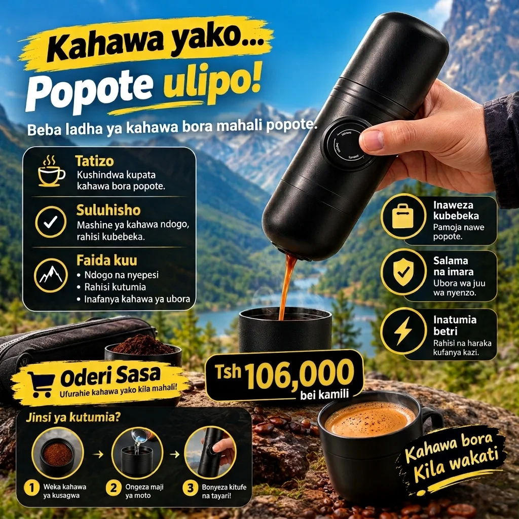 Furahia espresso safi na tamu popote ulipo ukiwa na Minipresso GP, ndogo na rahisi kubeba. Tayarisha kahawa yako kwa urahisi nyumbani, kazini au safarini — bei ni: 106,000 TZS tu!