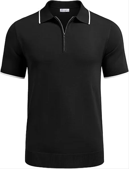 كوفاندي قميص بولو كاجوال محبوك باكمام قصيرة وسوستة للرجال