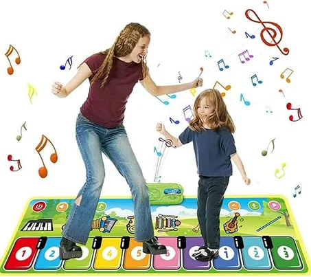 بساط رقص وموسيقى البيانو بمستوى صوت قابل للتعديل للأطفال مع 8 أصوات موسيقية تعمل باللمس، مناسبة للبنات والأولاد من سن 1-8 سنوات