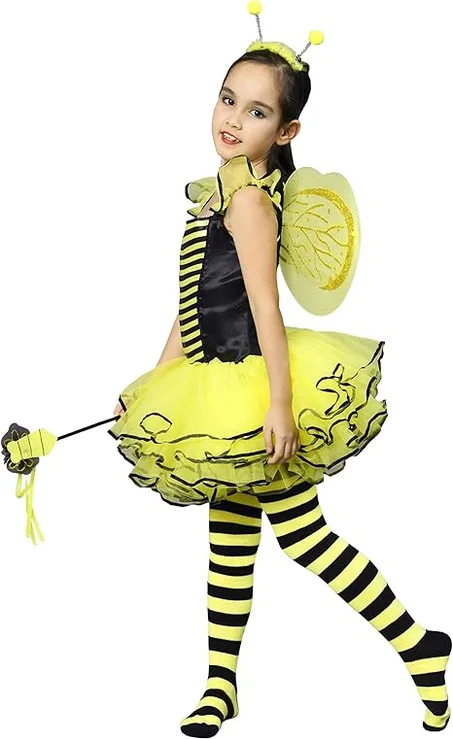 4 قطع بدون اكمام زي تنكري اي كيه ال Bumble Bee للبنات فاخر بتصميم نحلة عسل النحل للاطفال طقم تنورة توتو راقصة الباليه الجنية 6 سنوات بوليستر / سباندكس نايلون