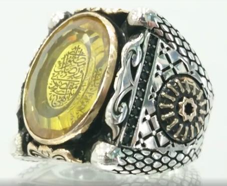 خاتم فضة تركي أصلي – حجر ستريم أصفر معالج