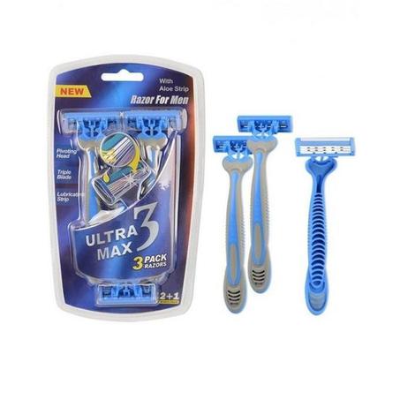 ماكينة حلاقة رجالية ألترا ماكس (3 شفرات حلاقة) {أزرق} – Ultra Max Men’s Shaver (3 Razors) {Blue}