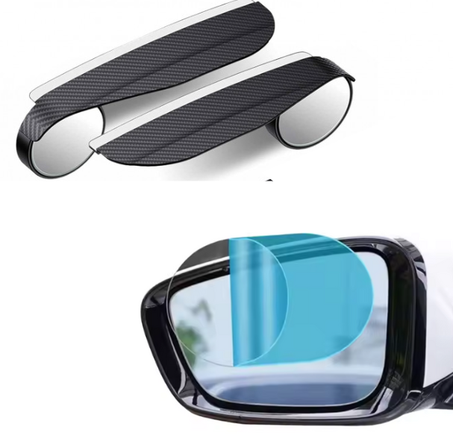 2 واقي مطر للرؤية الخلفية للسيارة + 2  لاصقة المرآة