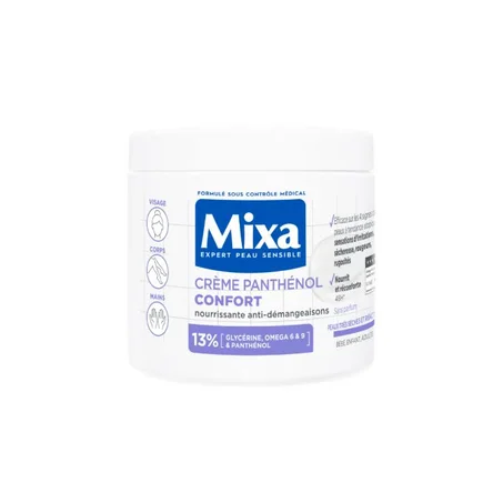 Mixa وعاء ميكسا لا كريم، كريم بانثينول مريح مضاد للحساسية للبشرة الجافة والتفاعلية متعدد الاستخدامات: الوجه، الجسم، اليدين 400 مل