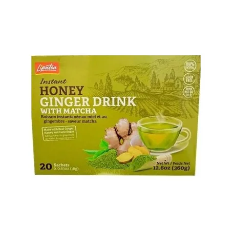 Lipatea مشروب سريع التحضير بالزنجبيل والعسل والشاي الأخضر، 20 كيس قابل للذوبان