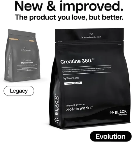 كرياتين 500 غرام  | Creatine 360 - Black, Unflavoured, 166 Servings, 500g | Creatine Monohydrate, 100% Purity, 200 Mesh Ultra Fine Micronised Creatine Powder, Instant Mixability, Premium Grad