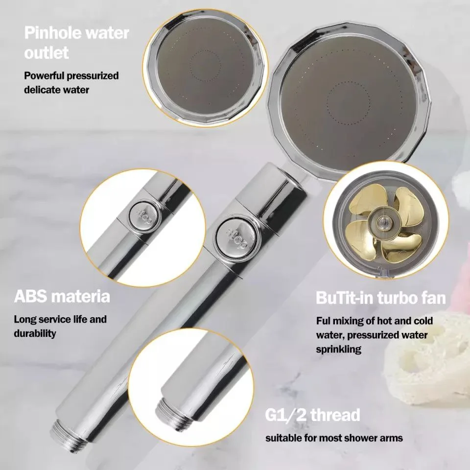 360 Degrees Rotating Turbocharged Shower Head With Switch On/off Button