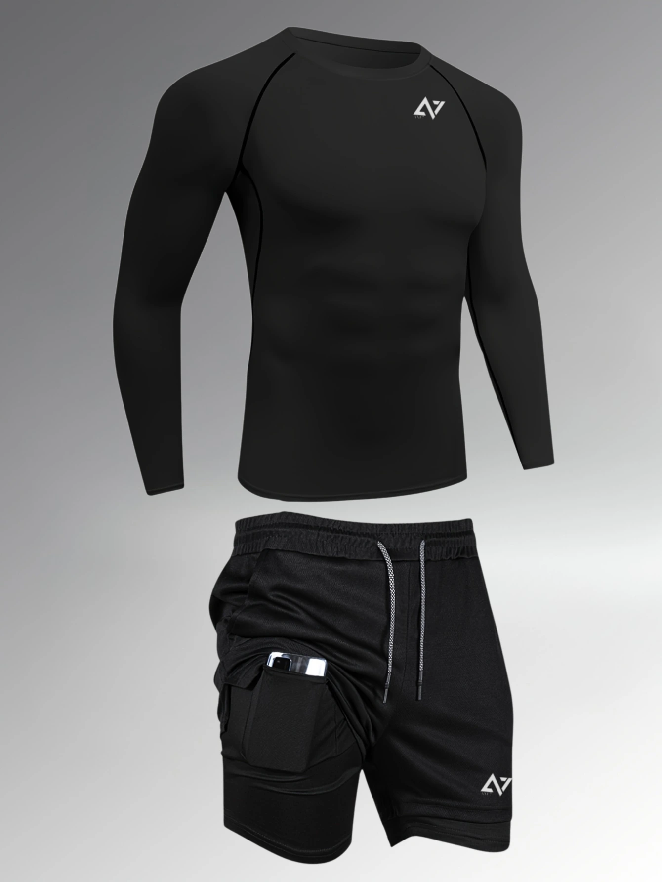 Ensemble de sport (T-shirt à manches longues et short superposé 2 en 1)