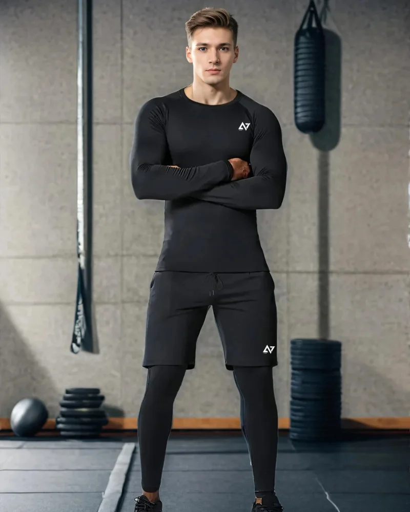 Ensemble de sport (T-shirt à manches longues et short superposé 2 en 1)