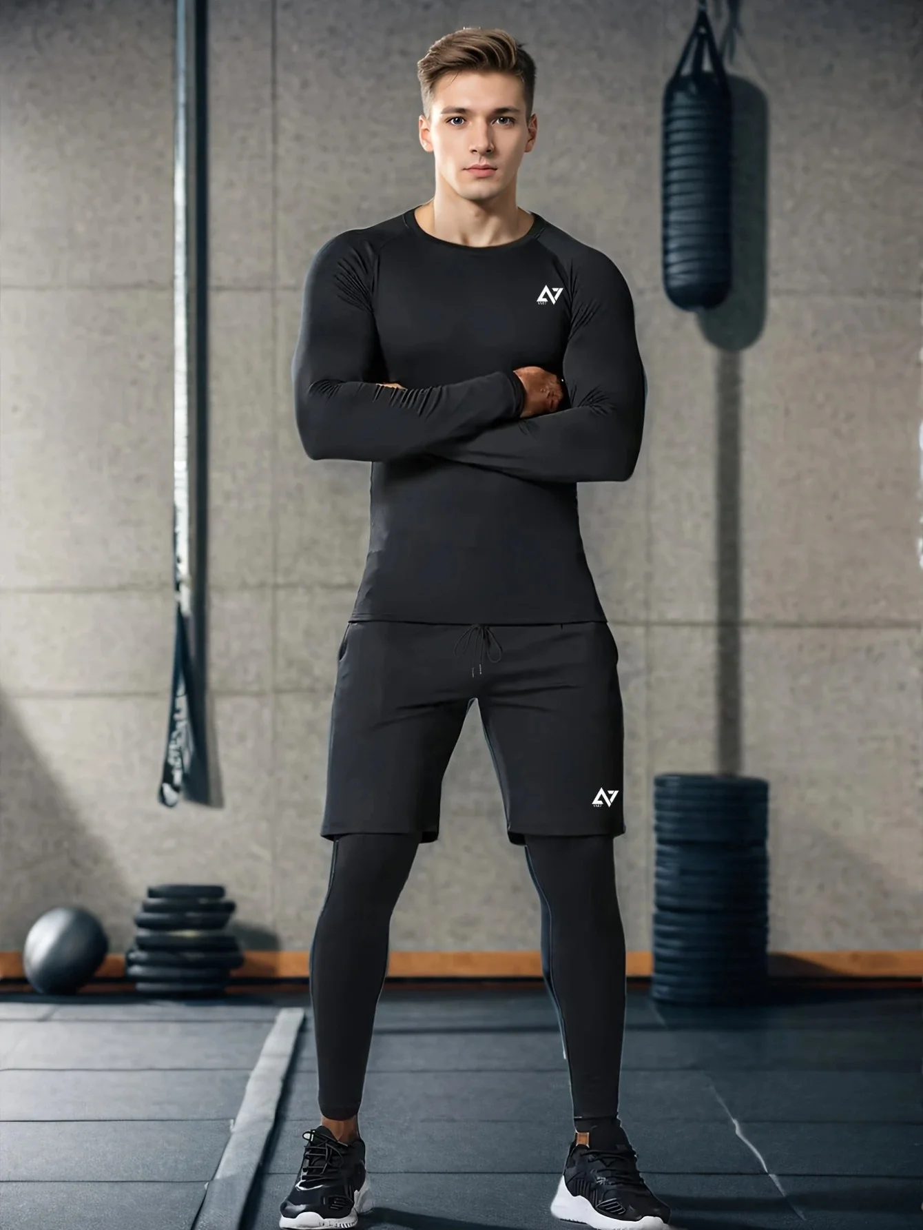 Ensemble de sport (T-shirt à manches longues et short superposé 2 en 1)