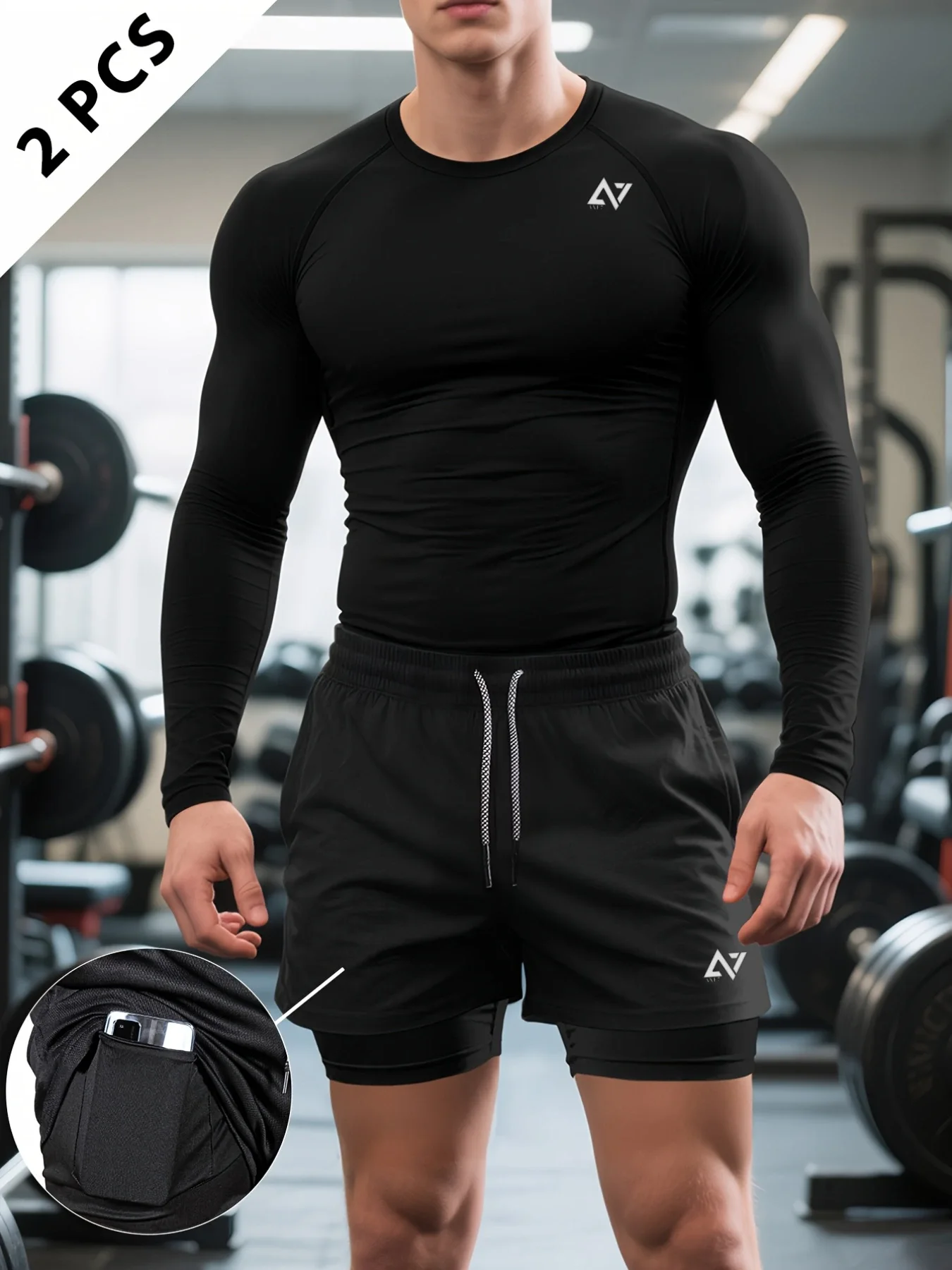 Ensemble de sport (T-shirt à manches longues et short superposé 2 en 1)