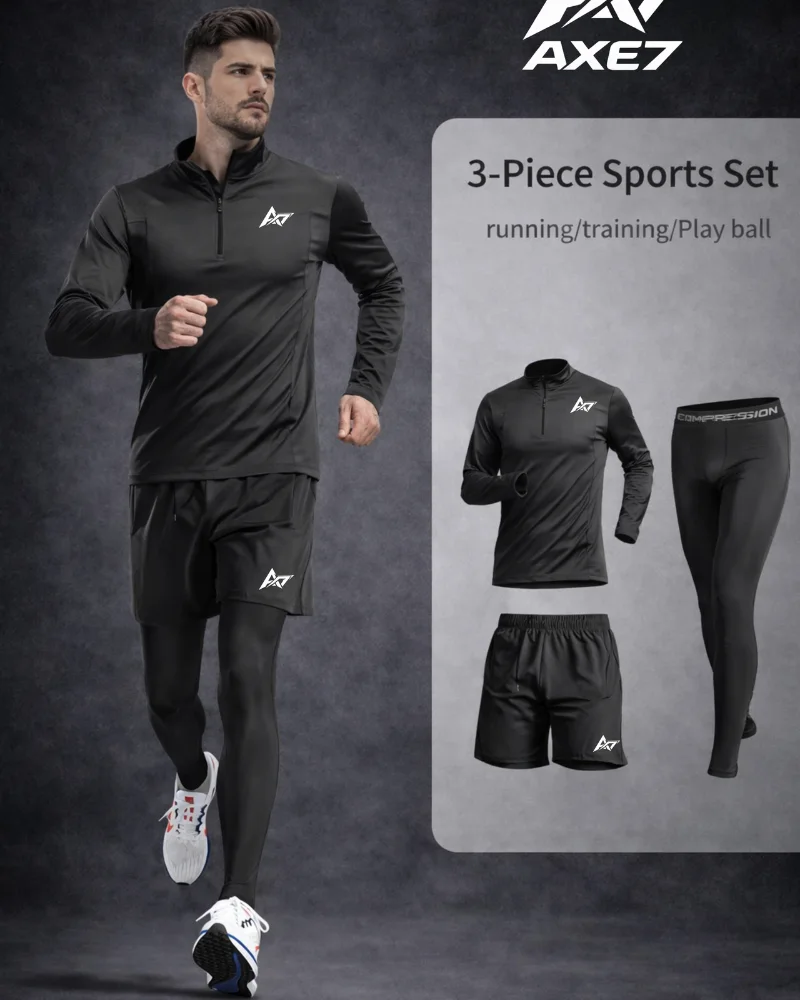 Ensemble AXE7 3 en 1 – Haut zip + Short + Legging