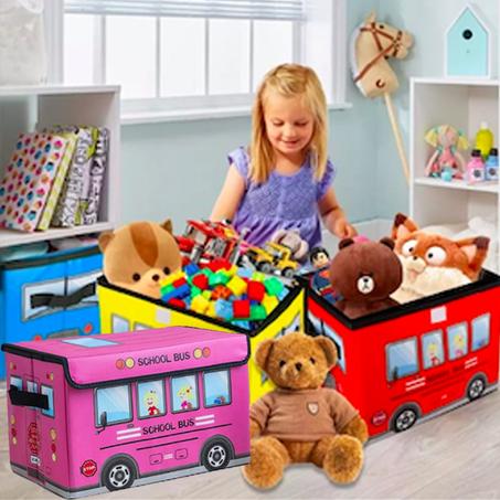 boîte de rangement multifonctionnelle pliable, pour enfants, motif de Bus scolaire صندوق تخزين متعدد الوظائف قابل للطي للأطفال نمط حافلة المدرسة