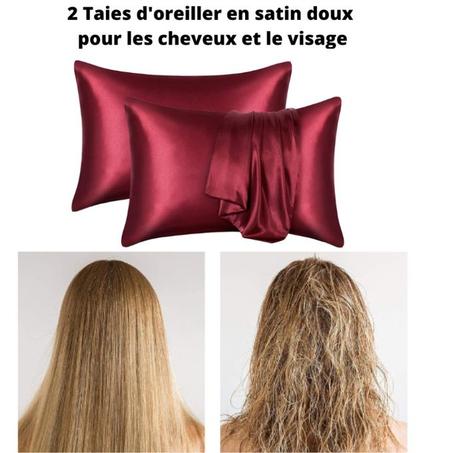 2 Taies d'oreiller en satin doux pour les cheveux et le visage