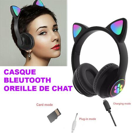 Intelligent Casque D'écoute Sans Fil Bluetooth lumière LED, Oreille de chat سماعة رأس فريدة من نوعها مع آذان قطط متوهجة للغاية