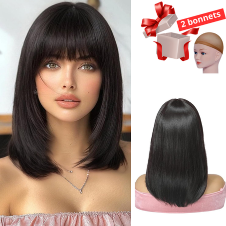 شعر مستعار قصير، مع غطائين مجانيين