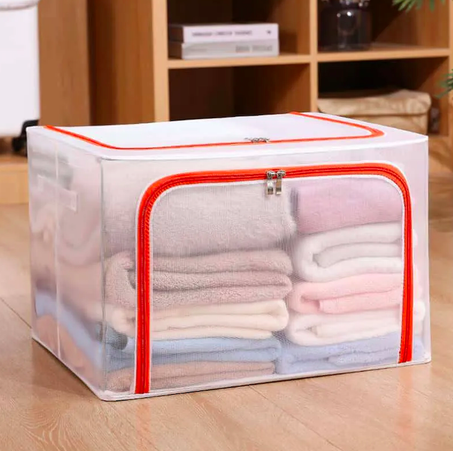 sac de rangement pour couettes de grande capacité avec cadre en acier, double fermeture éclair , 80 L