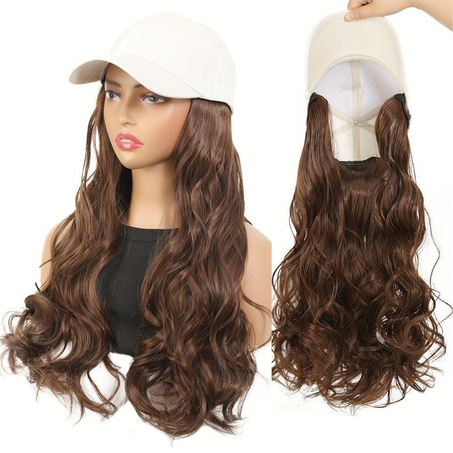 قبعة بيضاء  مع شعر مستعار مجعد