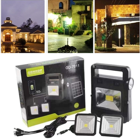 Kit d'éclairage avec panneau solaire et 2 projecteurs