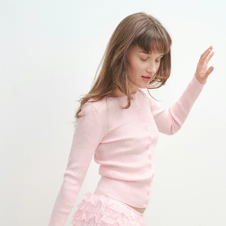 Sugar-Sweet Ribbed Ballet Cardigan