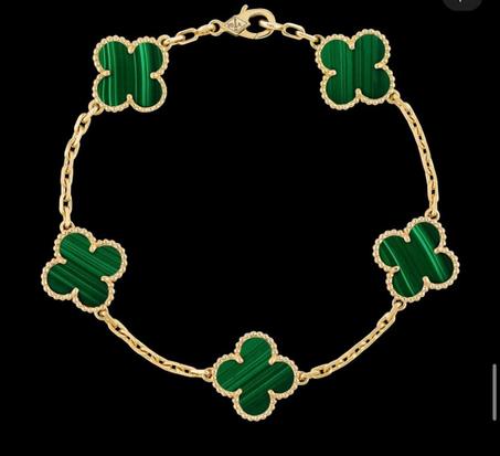 سوار فاخر  بزخارف زهرة رباعية بحجر  أخضر أنيق