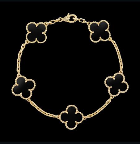 سوار فاخر  بزخارف زهرة رباعية بحجر  أسود أنيق