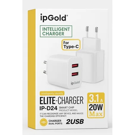 Ip Gold Chargeur Rapide 20W Max – Double Port USB 3.1, Puce Intelligente, Protection Sécurisée