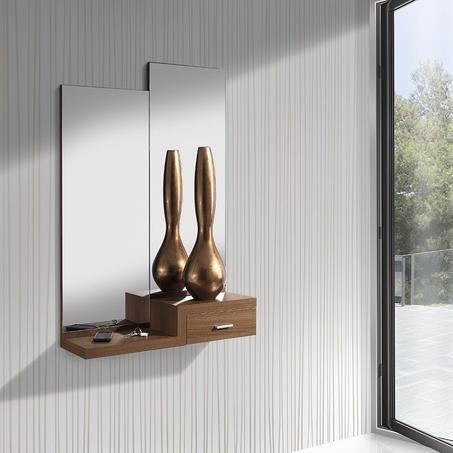 مرآة حائطية عصرية مع رف ودرج تخزين