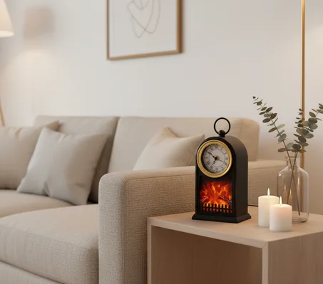 أضيفي  لمسة جمالية راقية إلى منزلك مع ساعة + ديكور  بإضاءة لهب واقعية