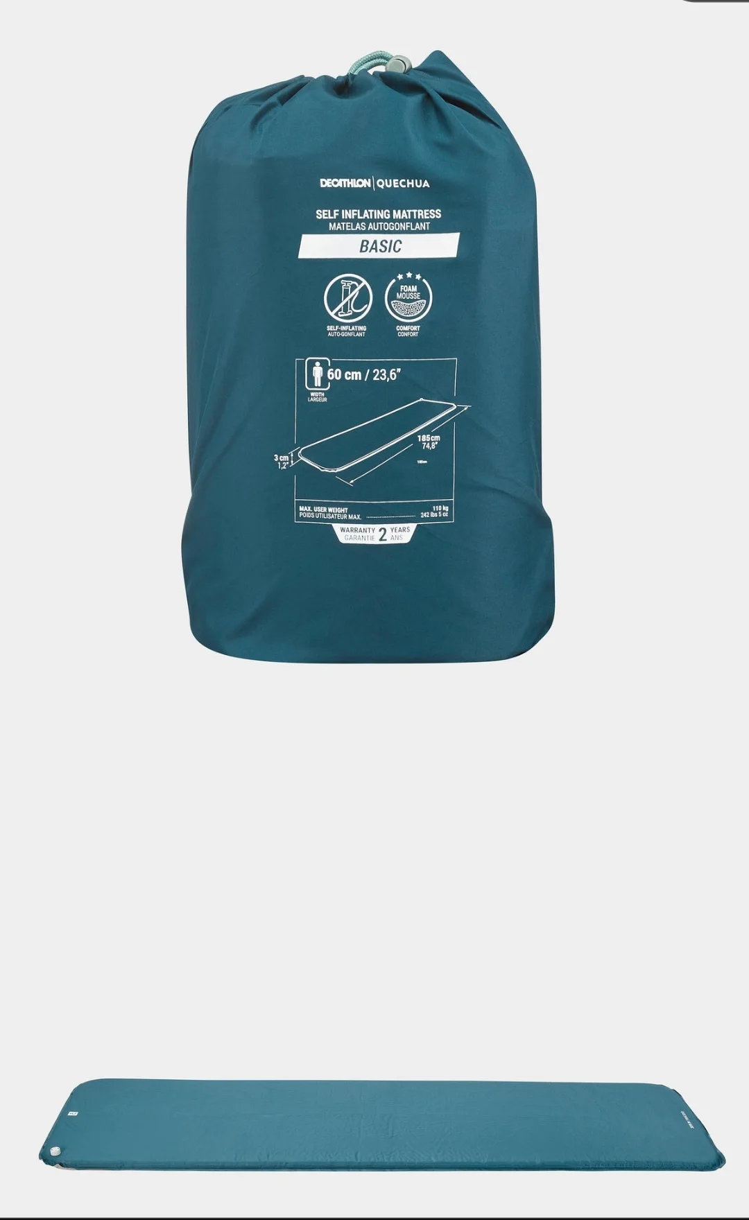 Tapis Gonflable  Autogonflant de la Marque Quechua pour Camping. Compact, léger, facile à transporter et pratique.