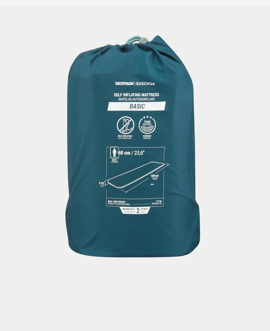 Tapis Gonflable  Autogonflant de la Marque Quechua pour Camping. Compact, léger, facile à transporter et pratique.