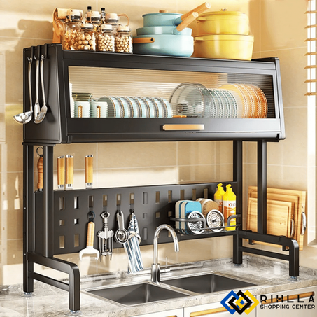 رف تجفيف الاطباق فوق حوض المطبخ