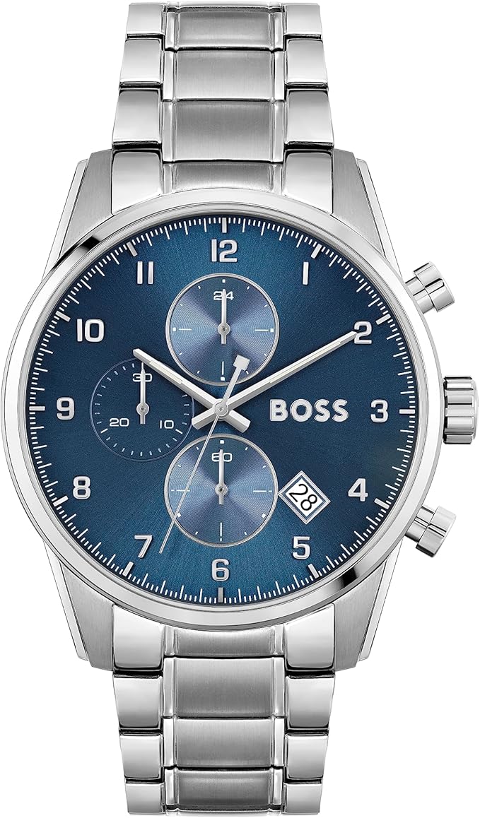 HUGO BOSS chronographe argentée à cadran bleu