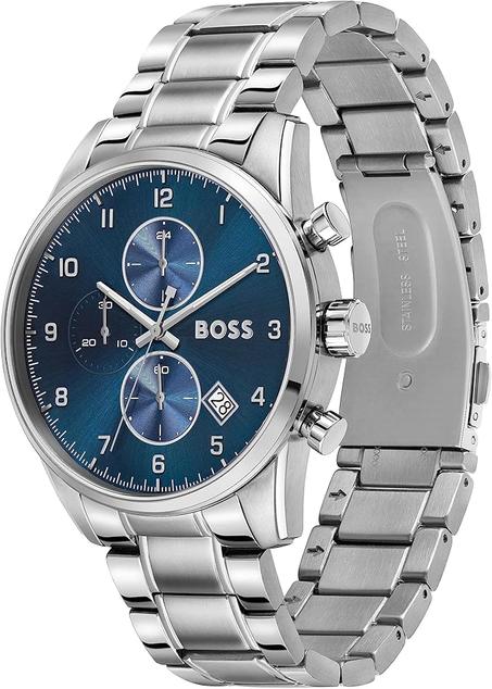 HUGO BOSS chronographe argentée à cadran bleu