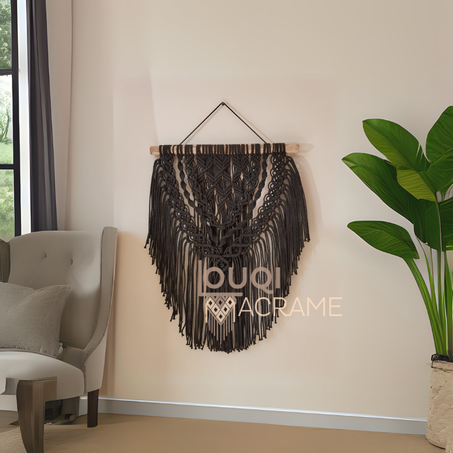 Suspension Murale Macramé Noir Profond - Design Luxueux