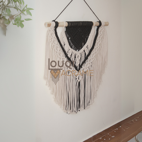 Suspension Murale Macramé Noir et Blanc - Élégance Moderne