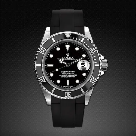 Rolex SILVER Black Rubber ساعه رولكس